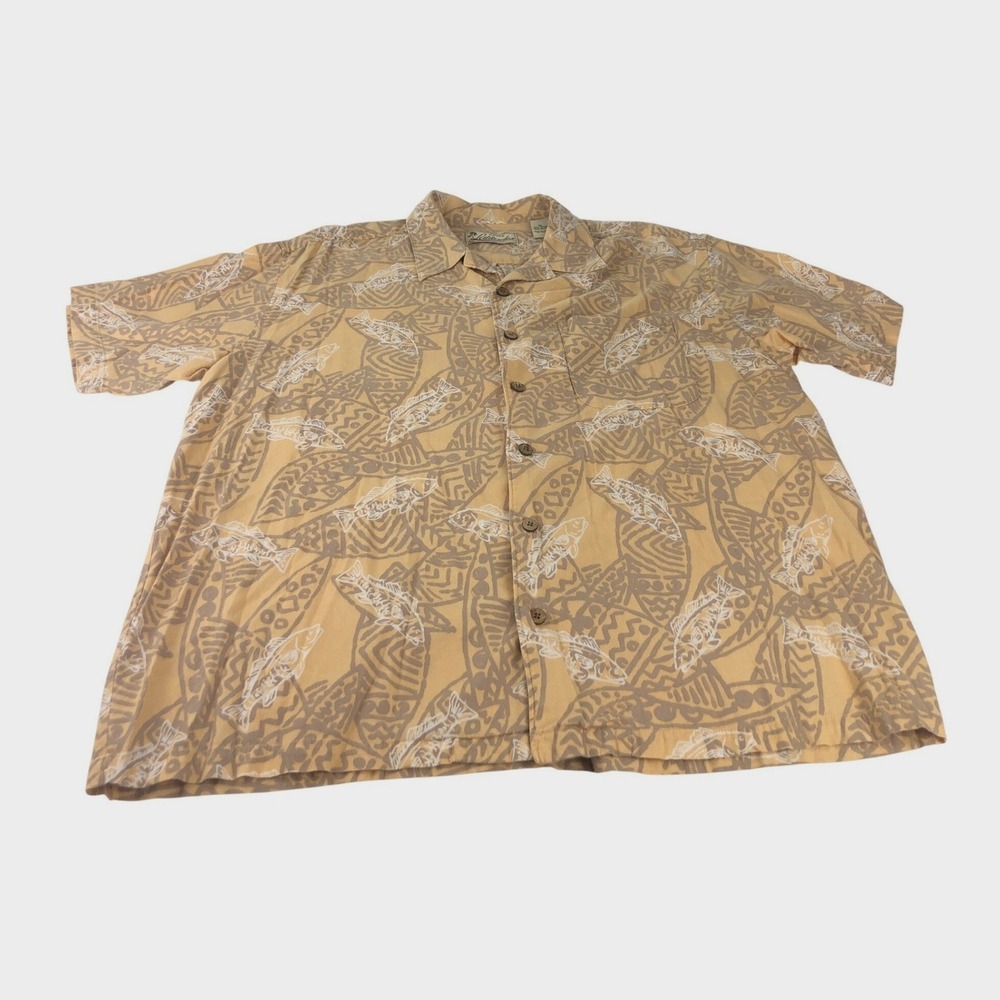 Vintage Orvis Latitudes Mens‎ XL Button Up Shirt AOP Fish Print Short Sleeve
